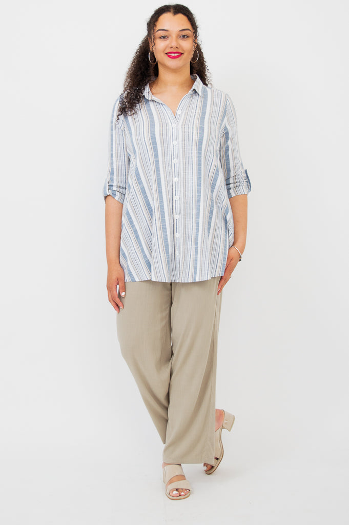 Celine Blouse, Sand Stripe, Linen Bamboo