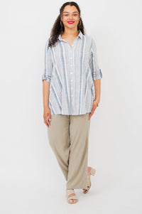 Celine Blouse, Sand Stripe, Linen Bamboo