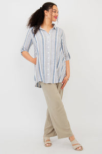 Celine Blouse, Sand Stripe, Linen Bamboo