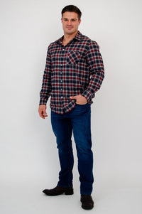 Cory Men's Shirt, Burgundy Plaid, Cotton