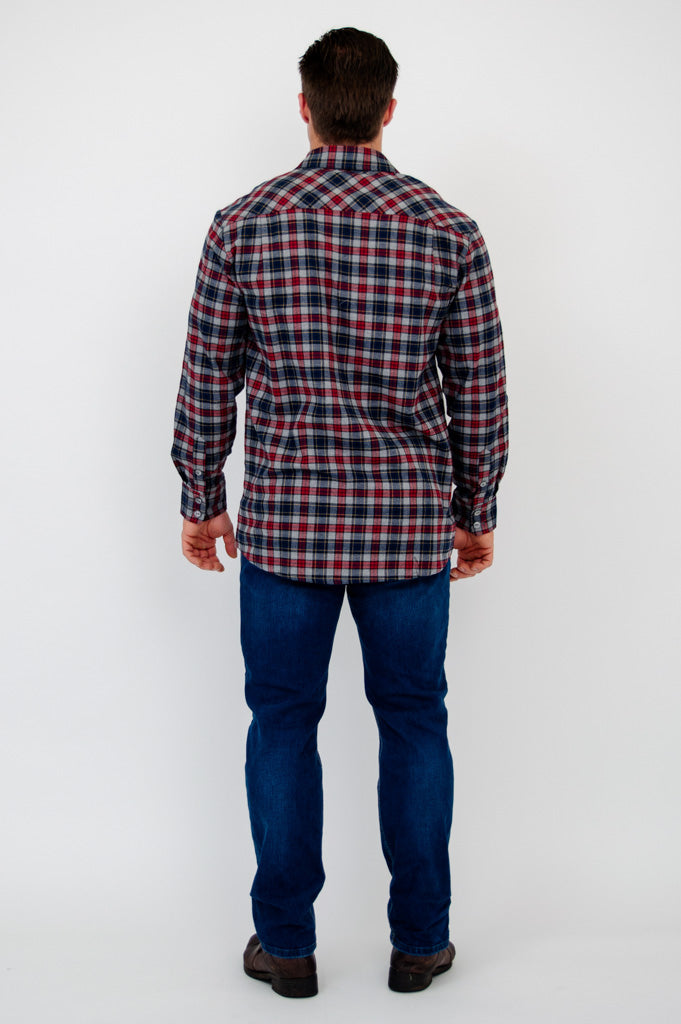 Cory Men's Shirt, Burgundy Plaid, Cotton