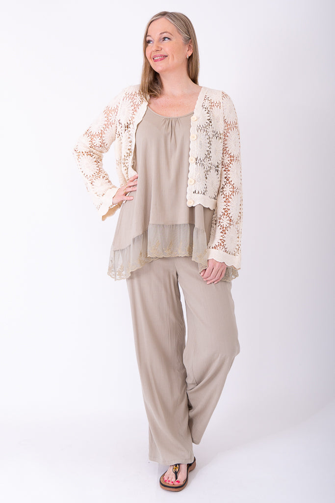 Crochet Sweater, Natural, Cotton