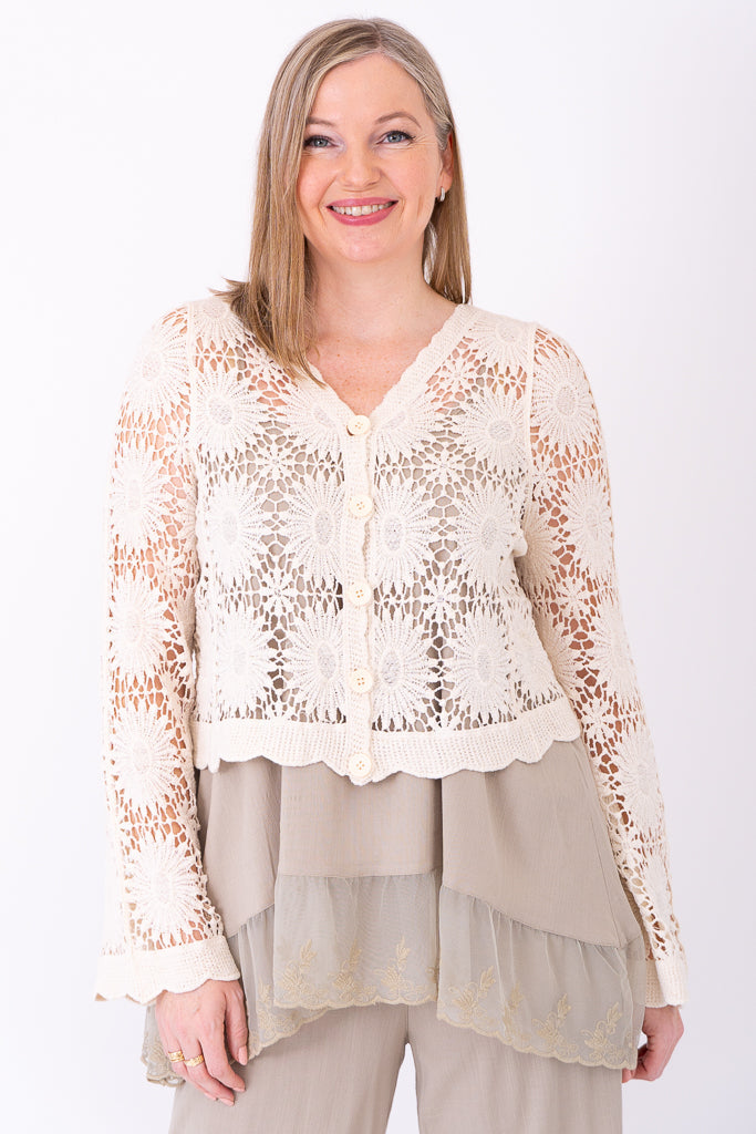 Crochet Sweater, Natural, Cotton