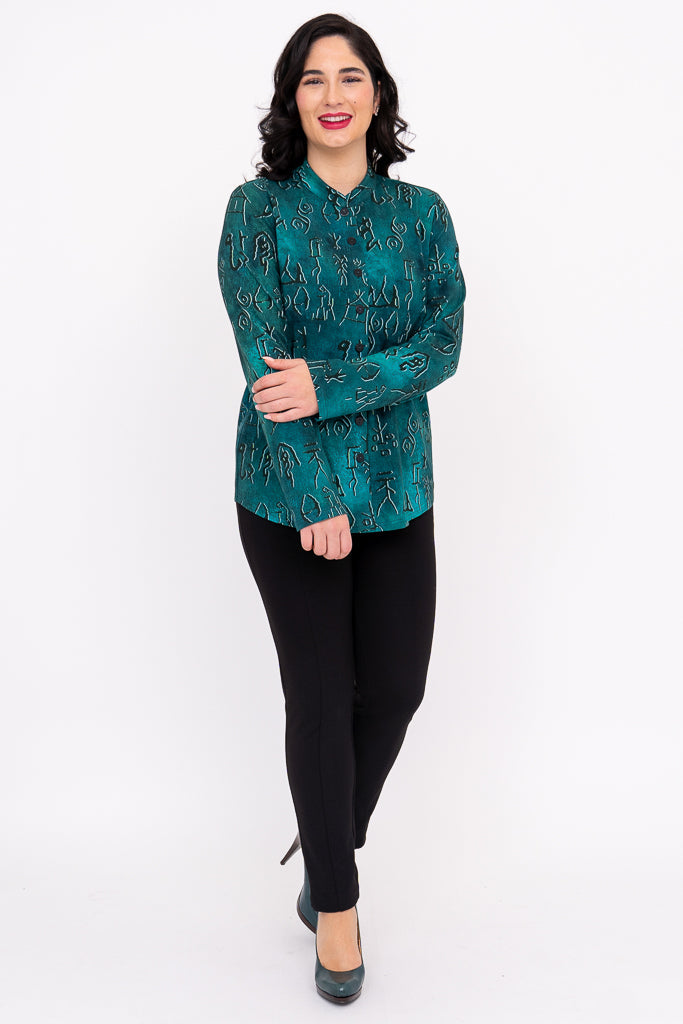 Debbie L/S Top, Teal Rune, Bamboo