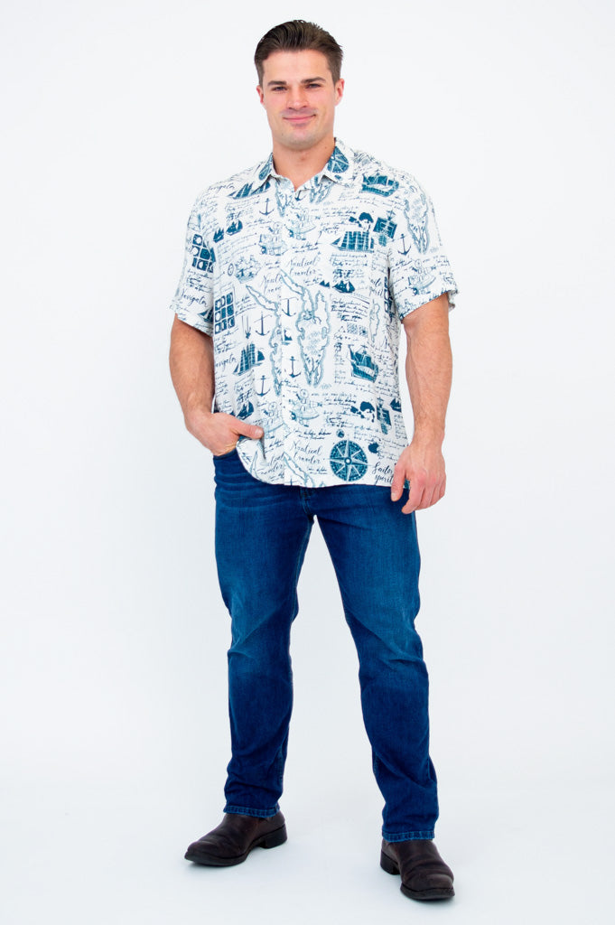 Dino Shirt, Nautical, Woven Bamboo