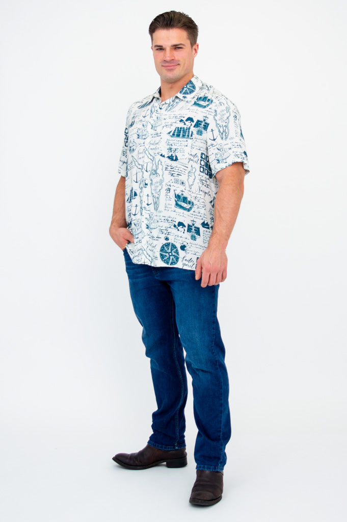 Dino Shirt, Nautical, Woven Bamboo