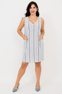 Felicia Dress, Sand Stripe, Linen Bamboo