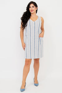 Felicia Dress, Sand Stripe, Linen Bamboo