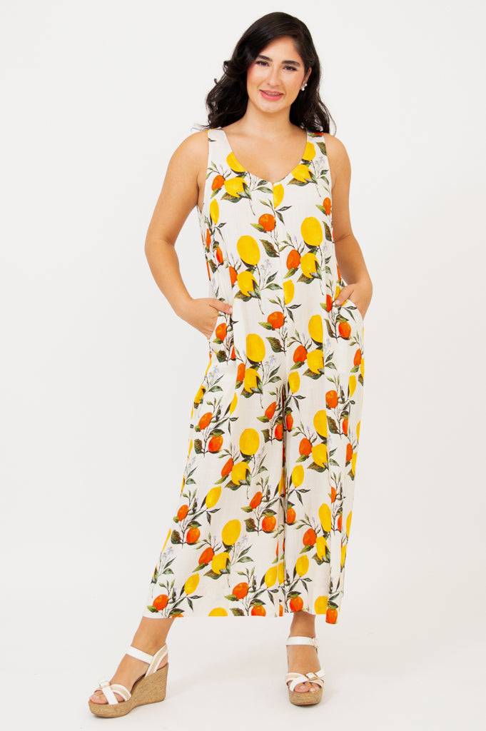 Fernanda Jumpsuit, Lemonade, Linen Bamboo