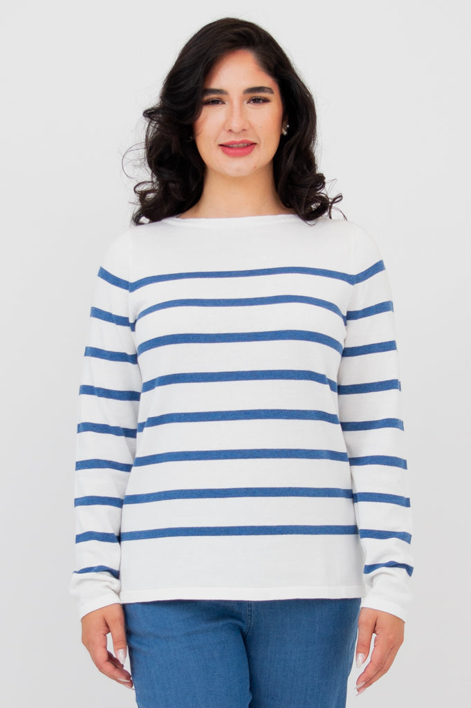 Frida Sweater, Denim Stripe, Cotton