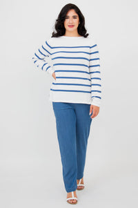 Frida Sweater, Denim Stripe, Cotton