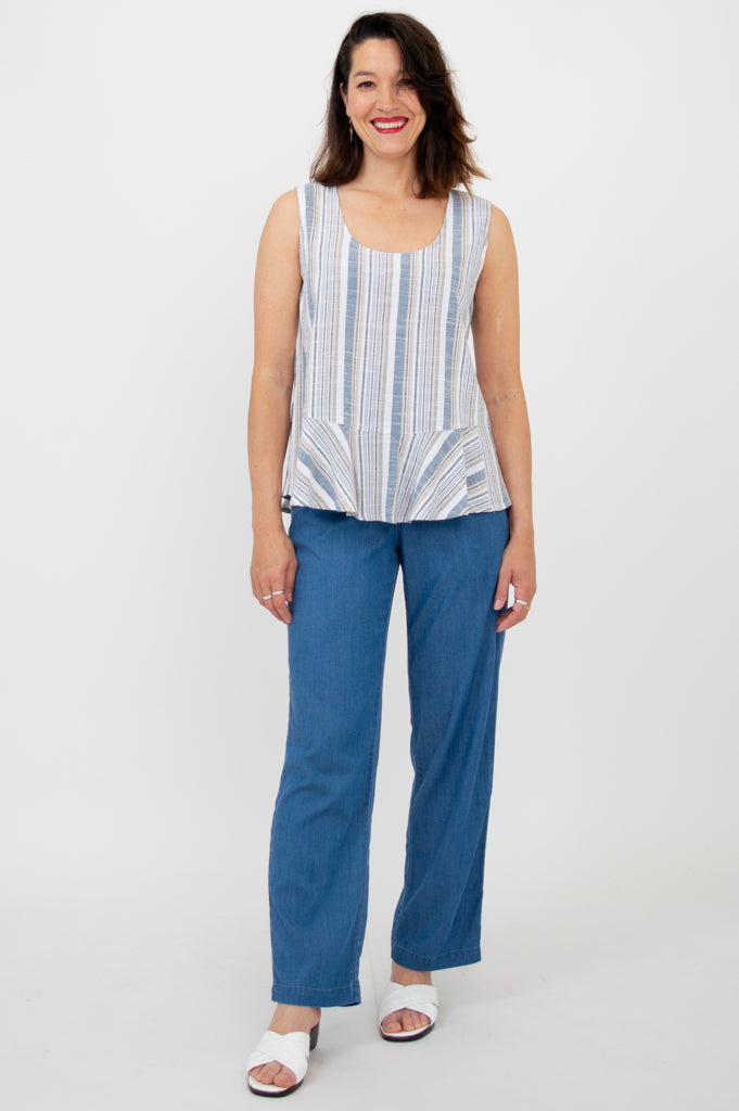 Ginny Tank, Sand Stripe, Linen Bamboo
