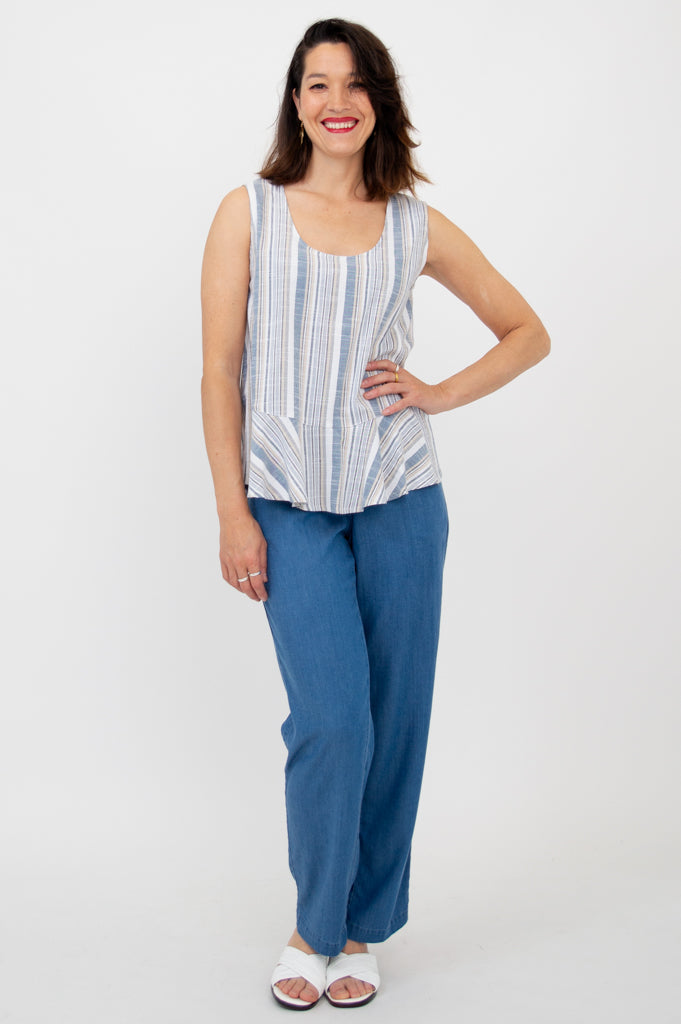 Ginny Tank, Sand Stripe, Linen Bamboo