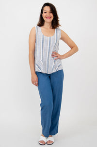 Ginny Tank, Sand Stripe, Linen Bamboo