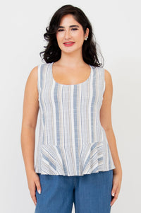 Ginny Tank, Sand Stripe, Linen Bamboo
