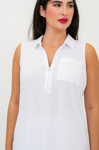 Hula Tank, White, Linen Bamboo