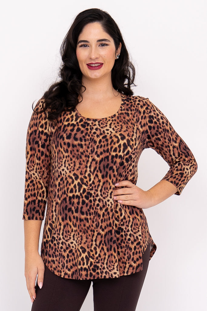 Jazz 3/4 Top, Chocolate Leopard, Bamboo