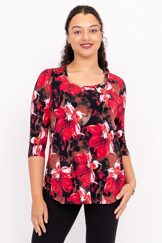 Jazz 3/4 Top, Lipstick Poinsetta, Bamboo