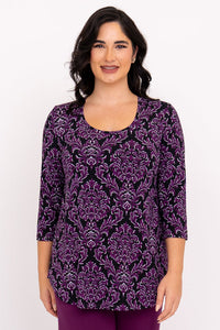 Jazz 3/4 Top, Magenta Damask, Bamboo