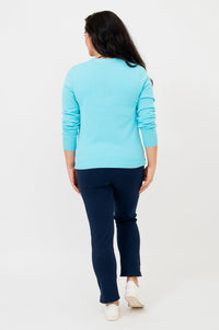 Jessica Sweater, Turquoise, Cotton