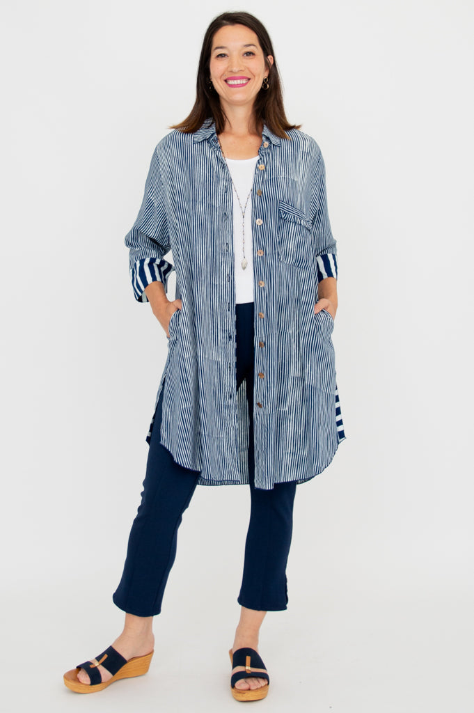 Jimal Blouse, Indigo Stripe