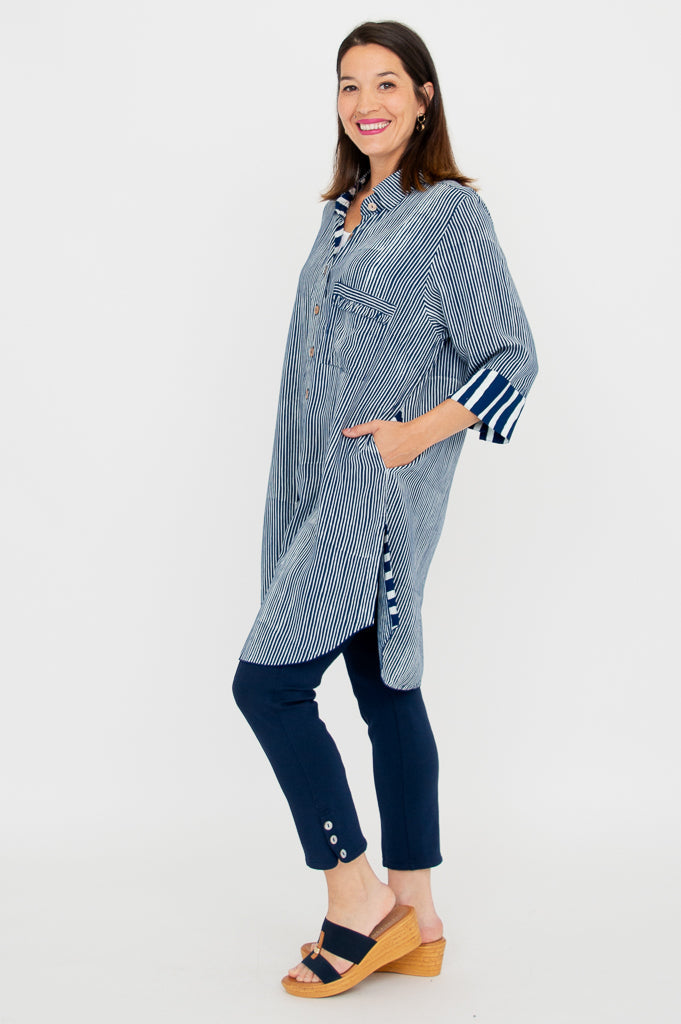 Jimal Blouse, Indigo Stripe