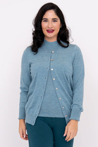 Kitten Cardigan, Teal Lite, Merino Wool