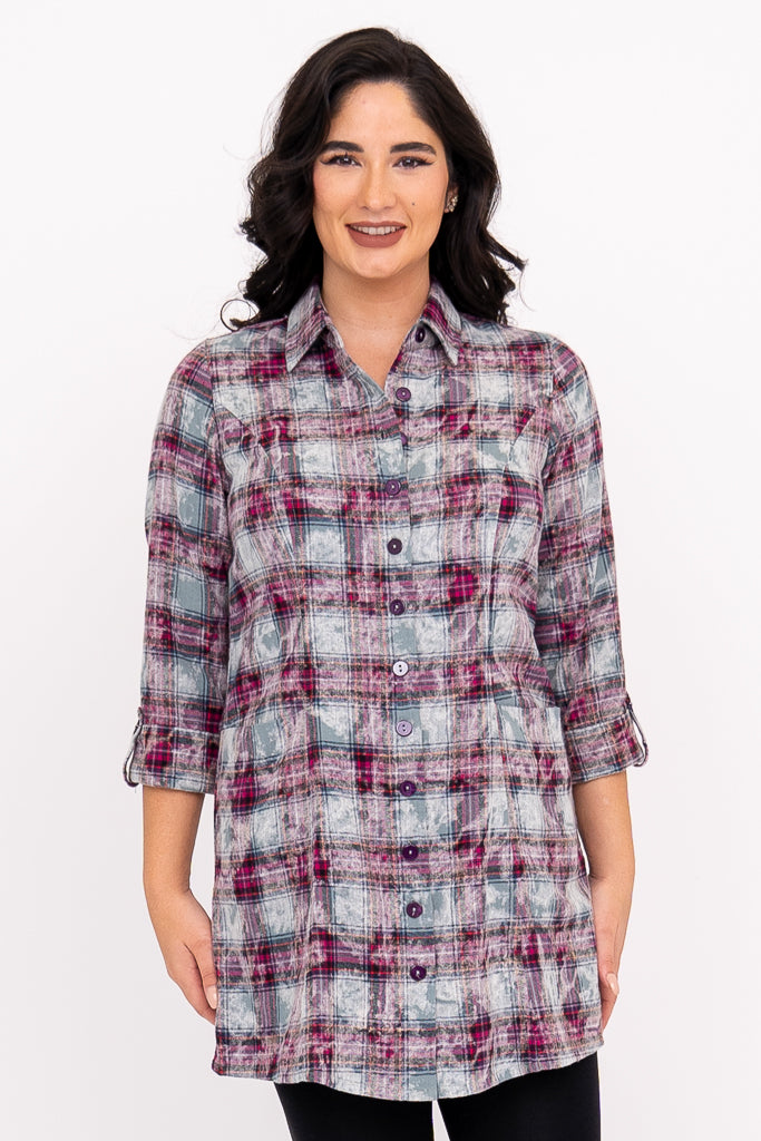 Larissa Tunic, Magenta Plaid, Cotton