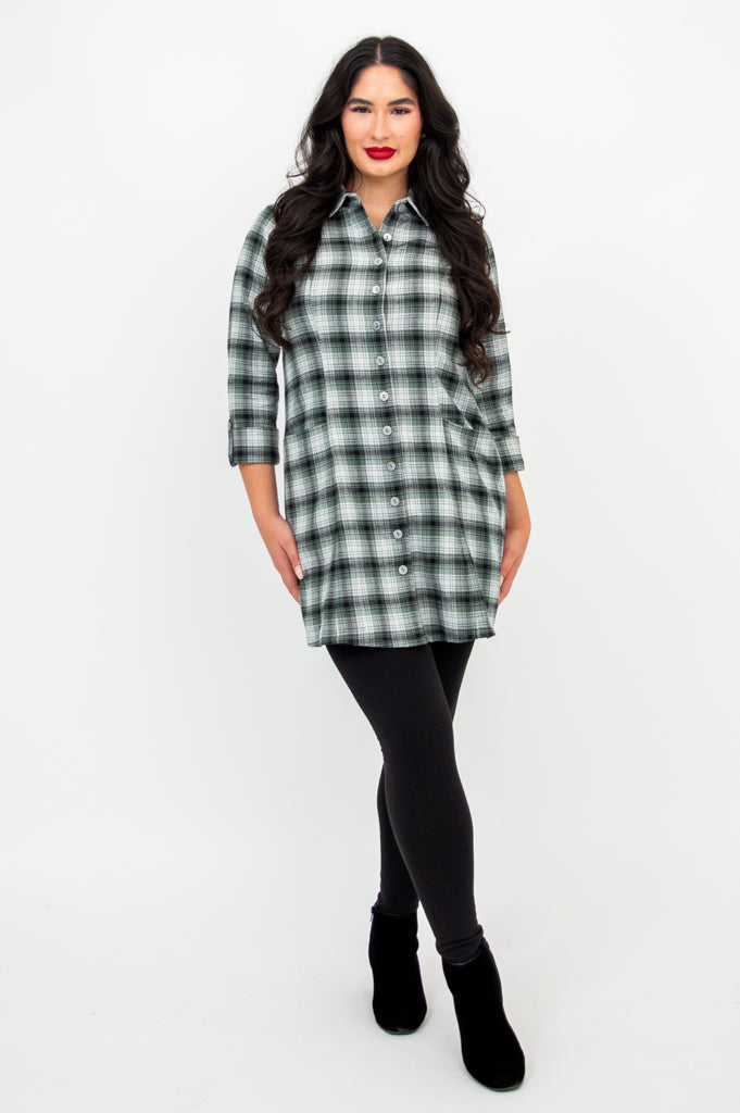 Larissa Tunic, Mint Plaid, Cotton- Final Sale