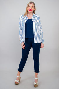 Lauren Jacket, Indigo Stripe, Linen Bamboo