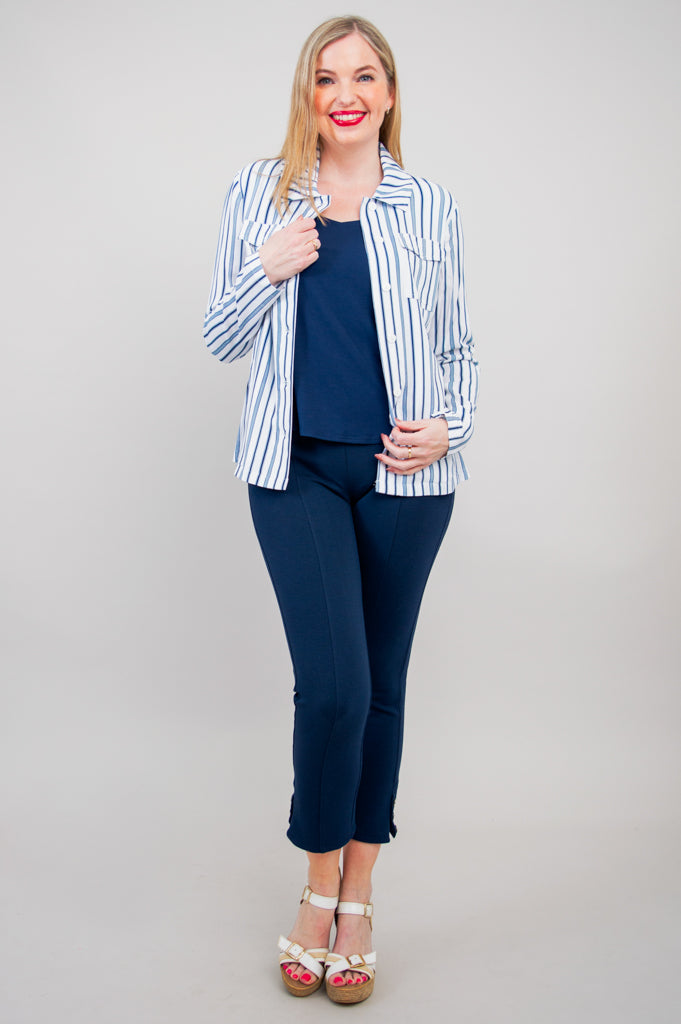 Lauren Jacket, Indigo Stripe, Linen Bamboo