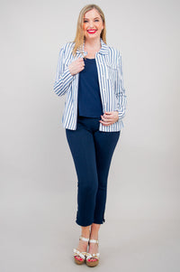 Lauren Jacket, Indigo Stripe, Linen Bamboo