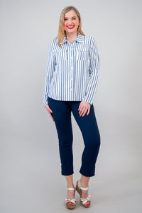 Lauren Jacket, Indigo Stripe, Linen Bamboo
