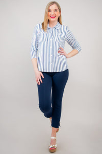 Lauren Jacket, Indigo Stripe, Linen Bamboo