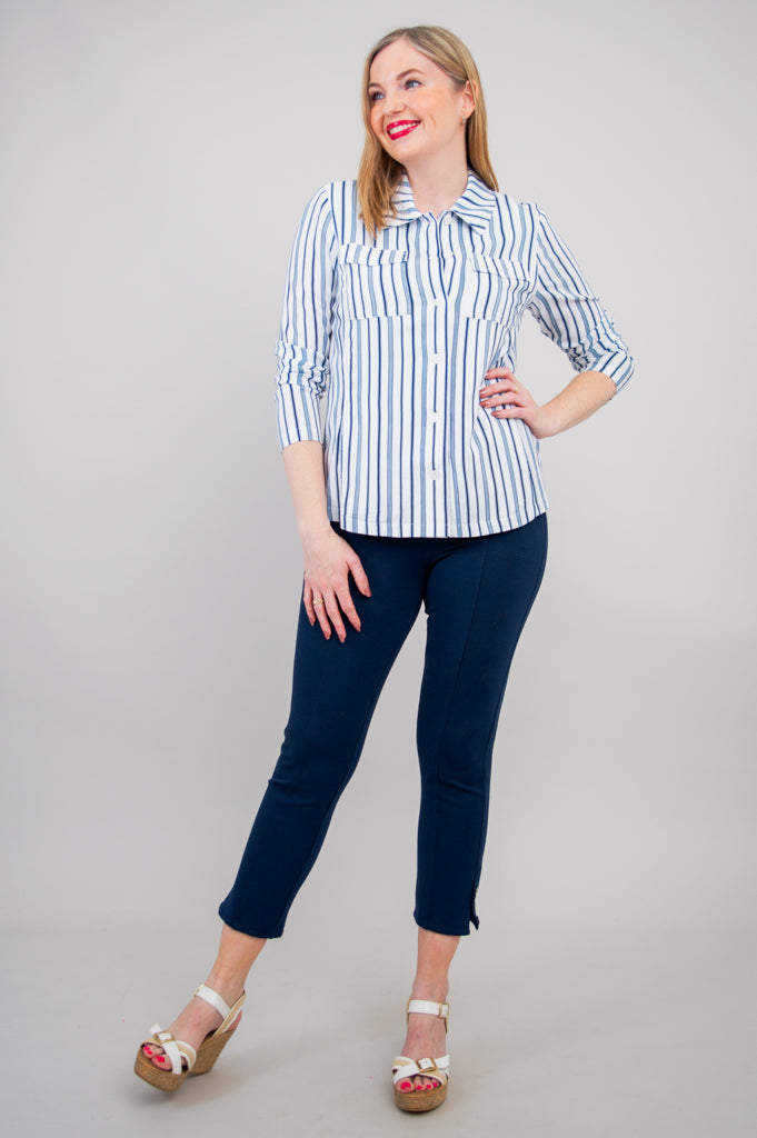 Lauren Jacket, Indigo Stripe, Linen Bamboo