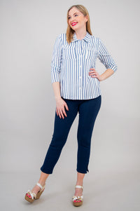 Lauren Jacket, Indigo Stripe, Linen Bamboo