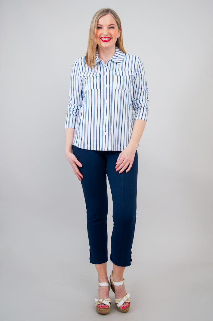 Lauren Jacket, Indigo Stripe, Linen Bamboo