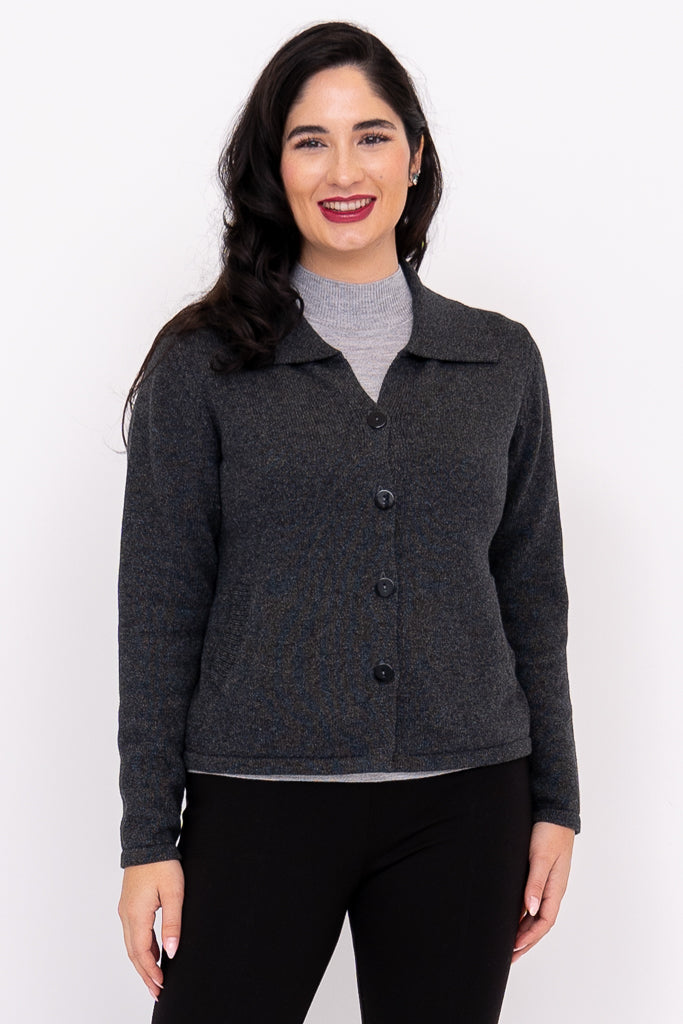 Lily Cardigan, Charcoal, Cotton