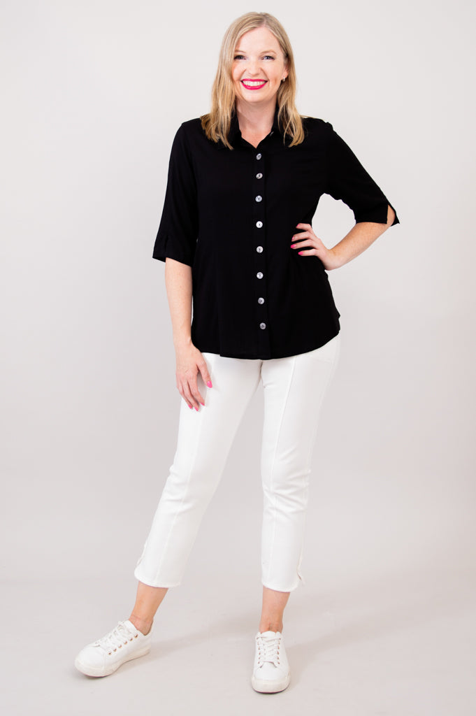 Lorine Blouse, Black, Linen Bamboo