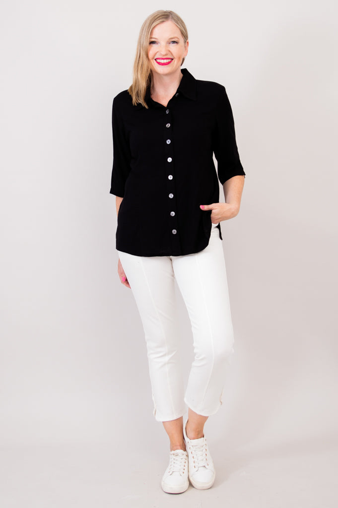 Lorine Blouse, Black, Linen Bamboo