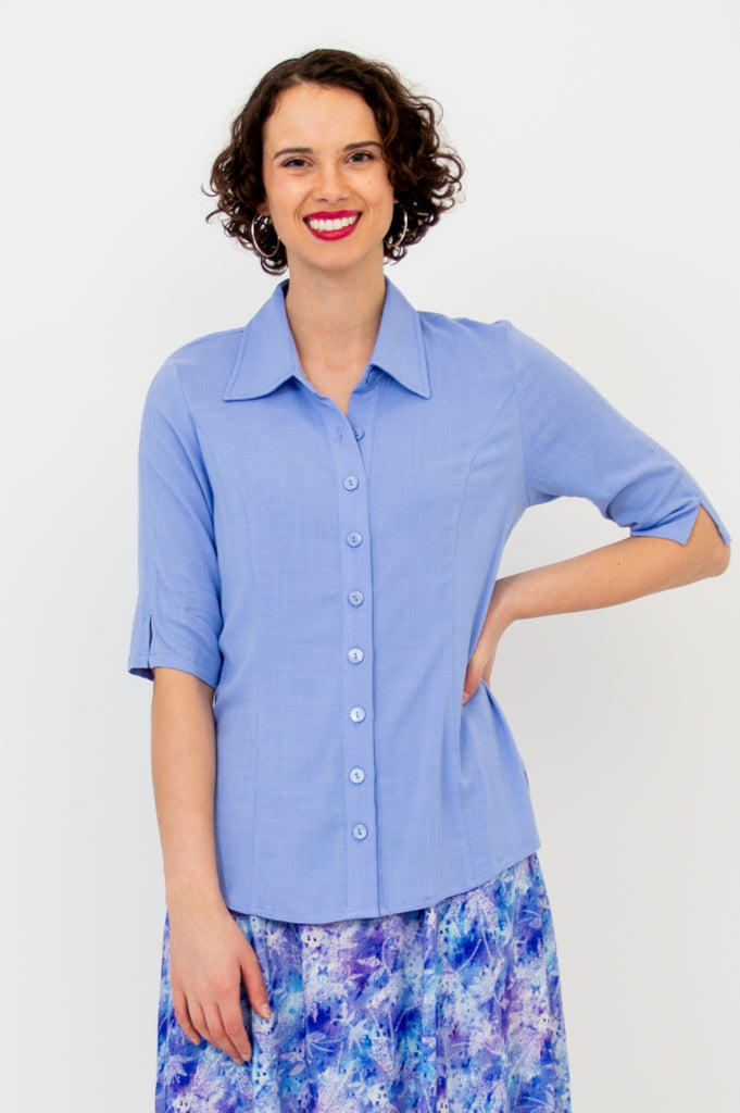 Lorine Blouse, Periwinkle, Linen Bamboo