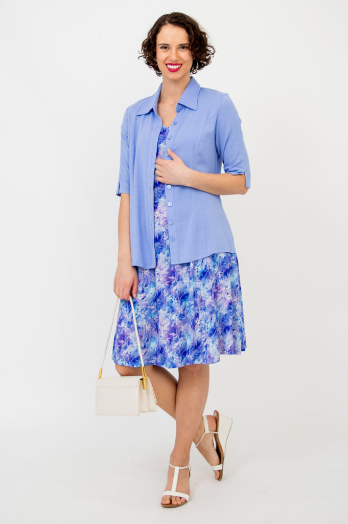 Lorine Blouse, Periwinkle, Linen Bamboo