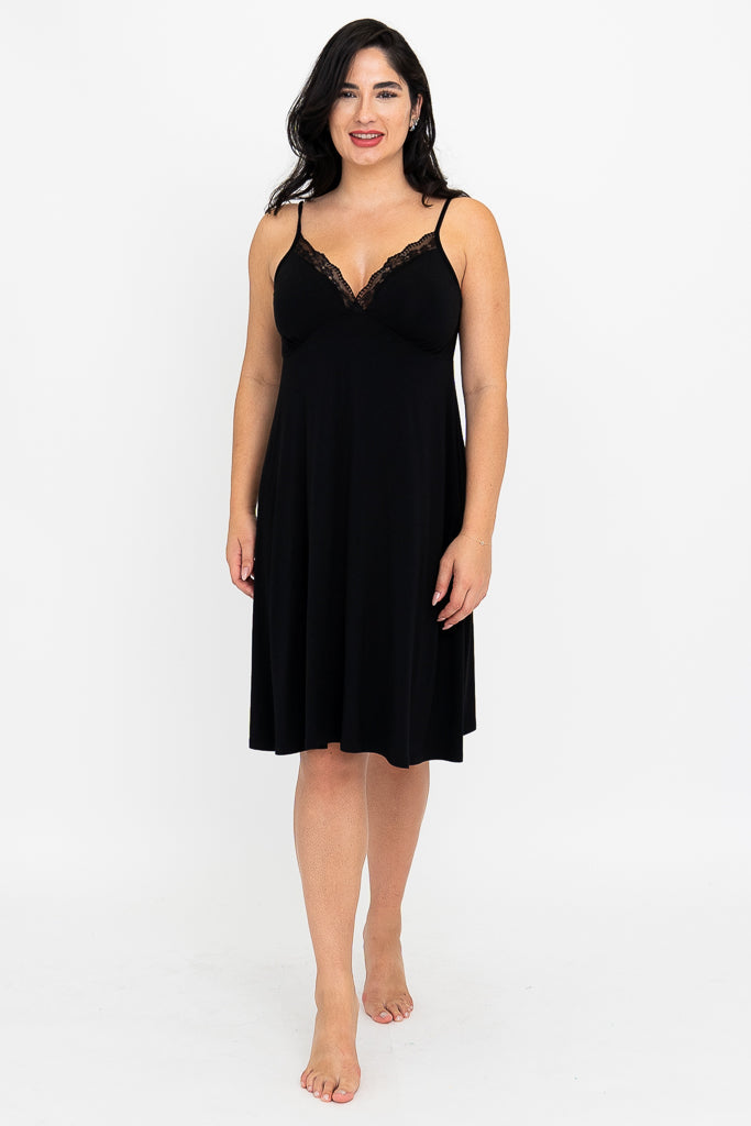 Mina Slip Dress, Black, Bamboo