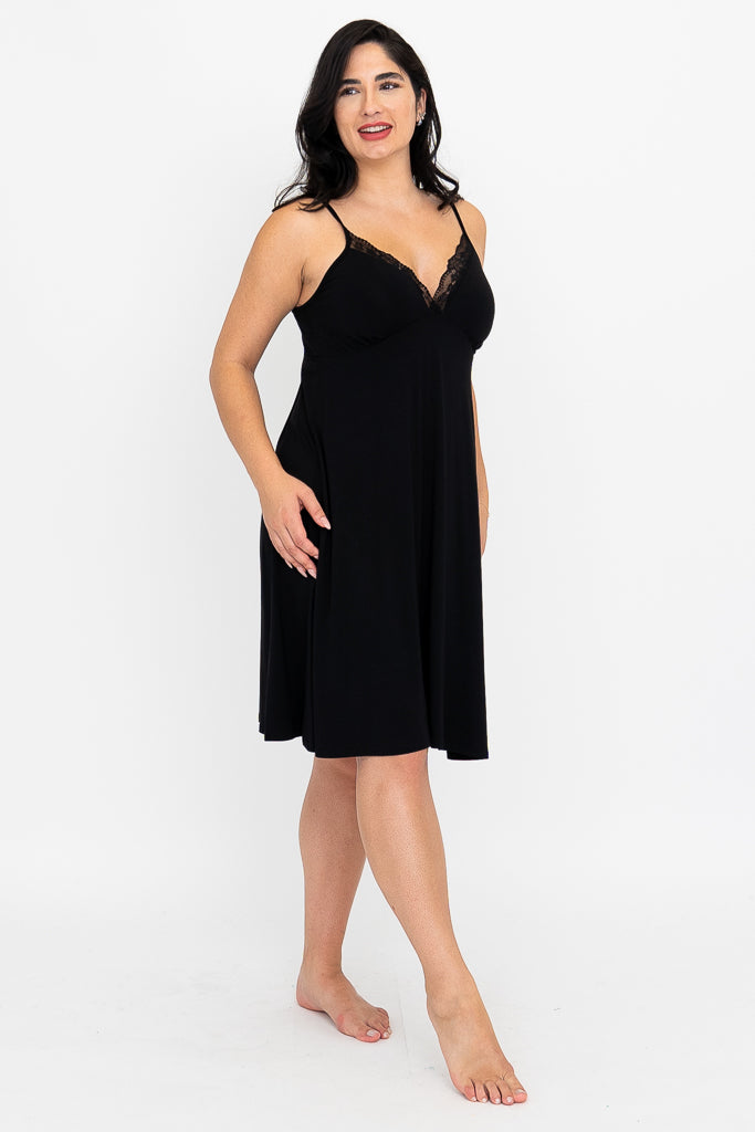 Mina Slip Dress, Black, Bamboo