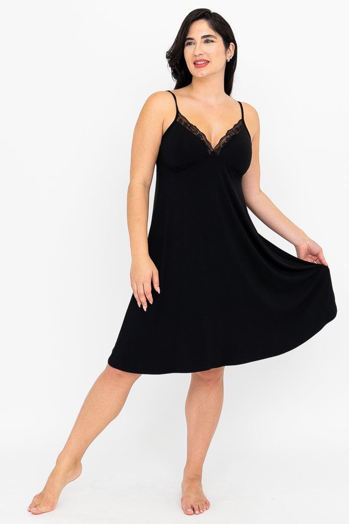 Mina Slip Dress, Black, Bamboo