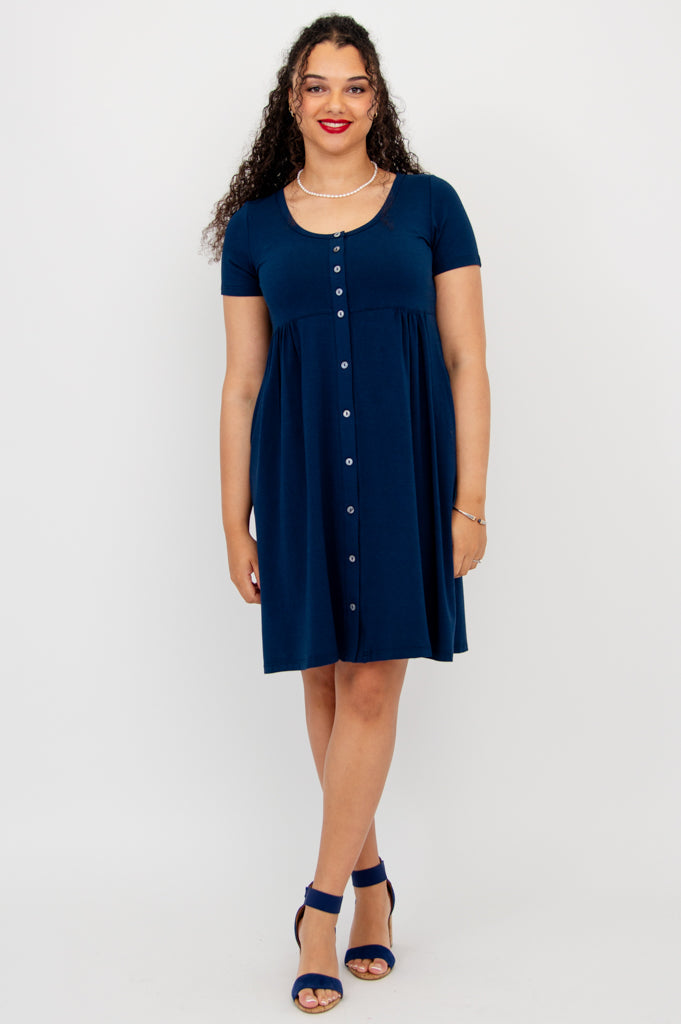 Nelly Short Sleeve Dress, Indigo, Bamboo