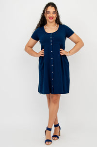 Nelly Short Sleeve Dress, Indigo, Bamboo