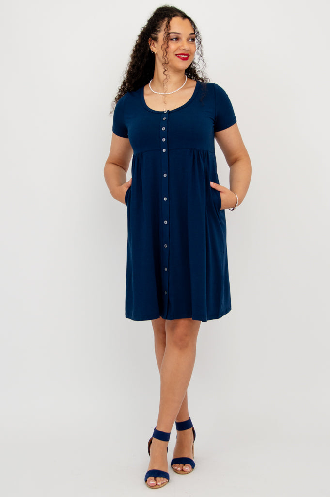 Nelly Short Sleeve Dress, Indigo, Bamboo