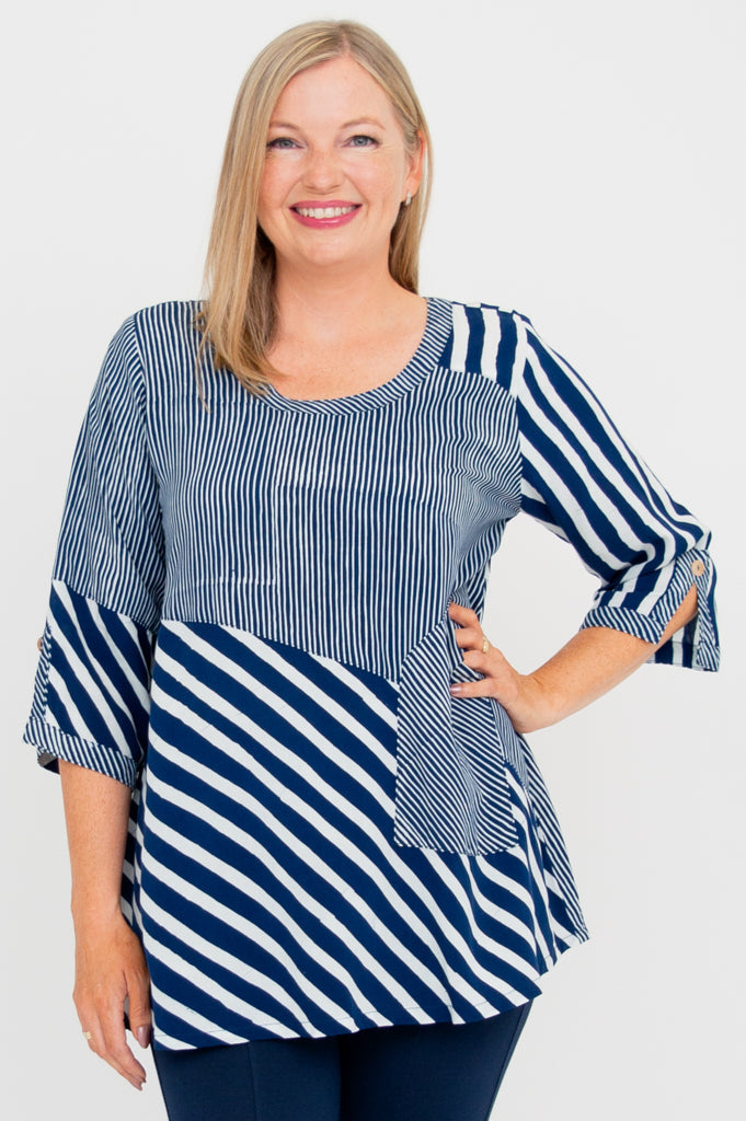 Palace Blouse, Indigo Stripe