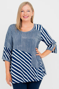 Palace Blouse, Indigo Stripe
